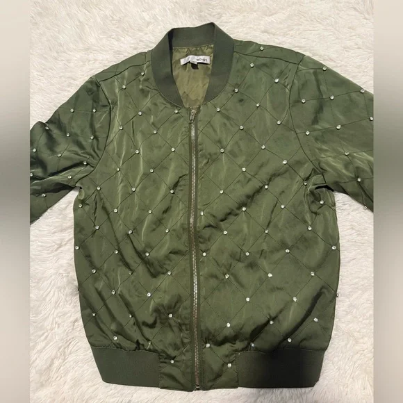 Wdny Women’s Embellished Zip-front Jacket in Olive Size M - Picture 3 of 5